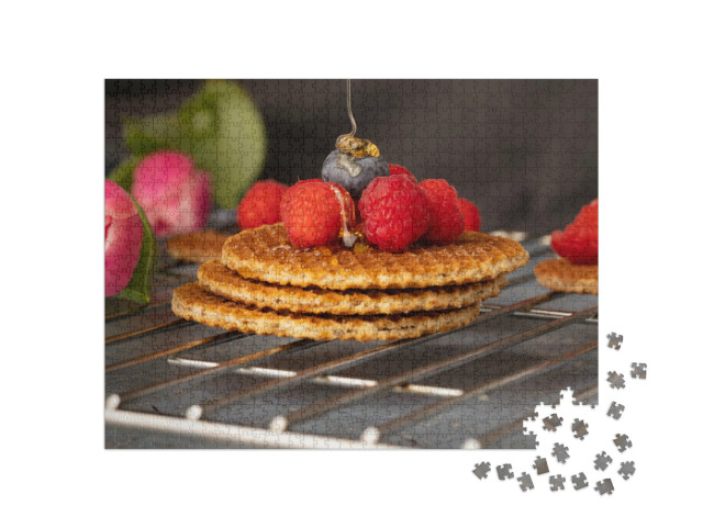 Puzzel 1000 stukjes „Stroopwafels met honing, beroemde Nederlandse snack“