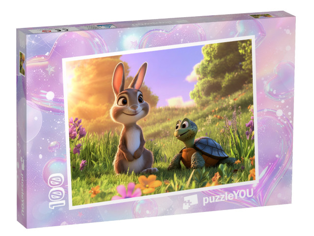 Puzzel 100 stukjes „Het konijntje met zijn schildpadvriendje“