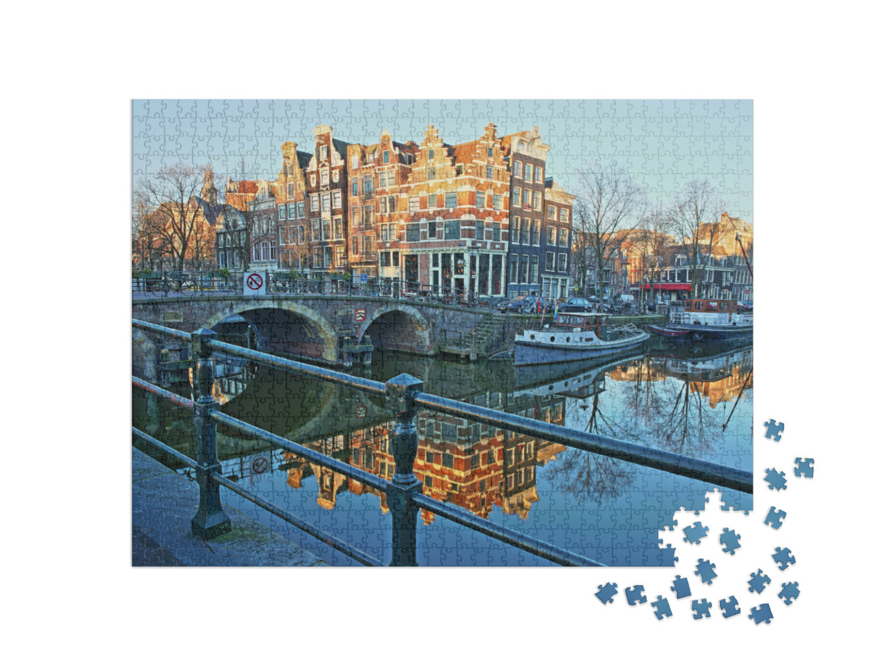 Puzzel 1000 stukjes „Brouwersgracht met de Lekkeresluisbrug“