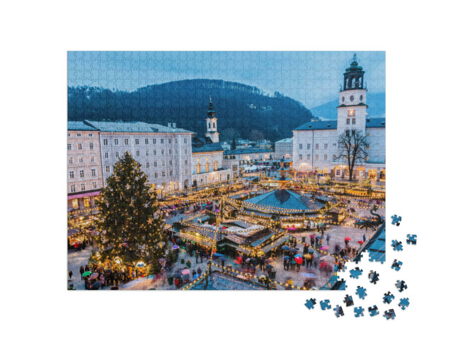 Puzzel 1000 stukjes „Oude binnenstad van Salzburg met kerstmarkt, Oostenrijk“