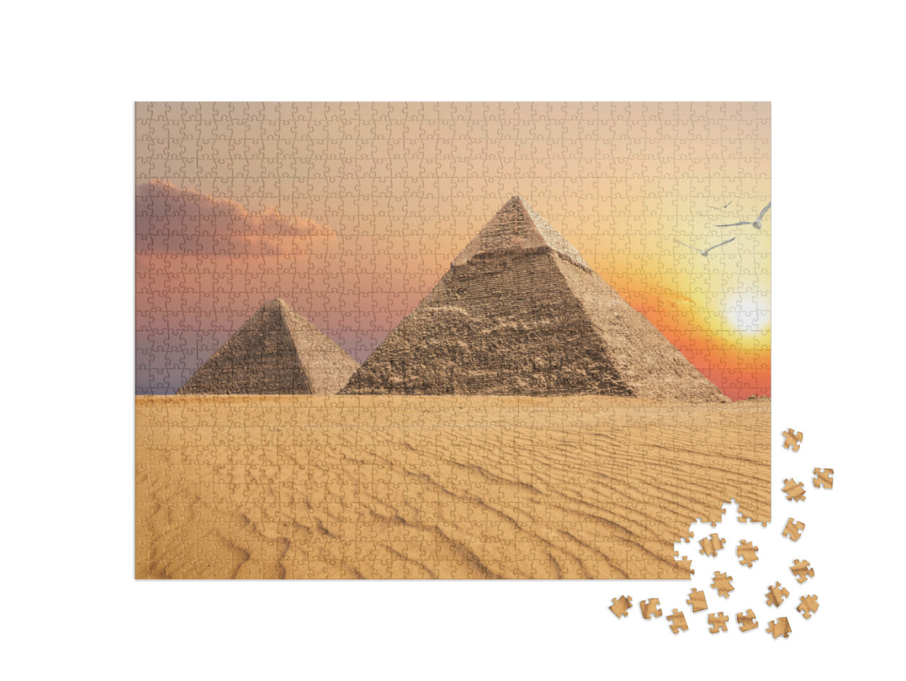 Puzzel 1000 stukjes „Piramide van Chephren en Piramide van Cheops, zonsondergang, Gizeh“