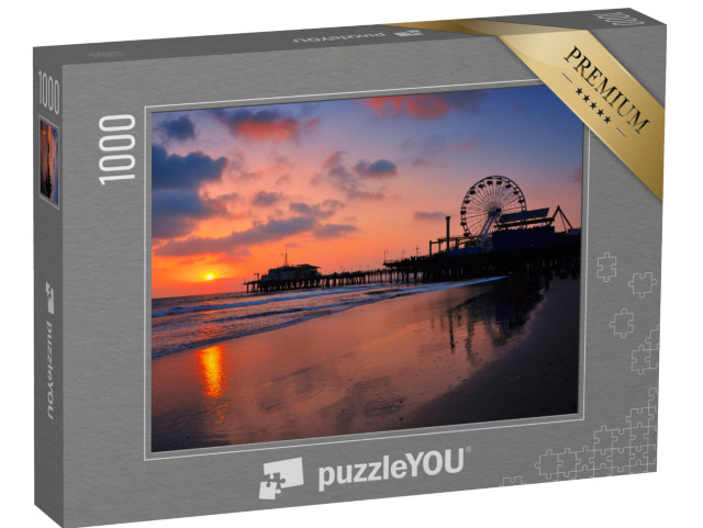 Puzzel 1000 stukjes „Pittoreske zonsondergang bij Santa Monica Pier, Californië, VS“