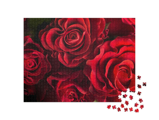 Puzzel 1000 stukjes „Boeket verse rode rozen“
