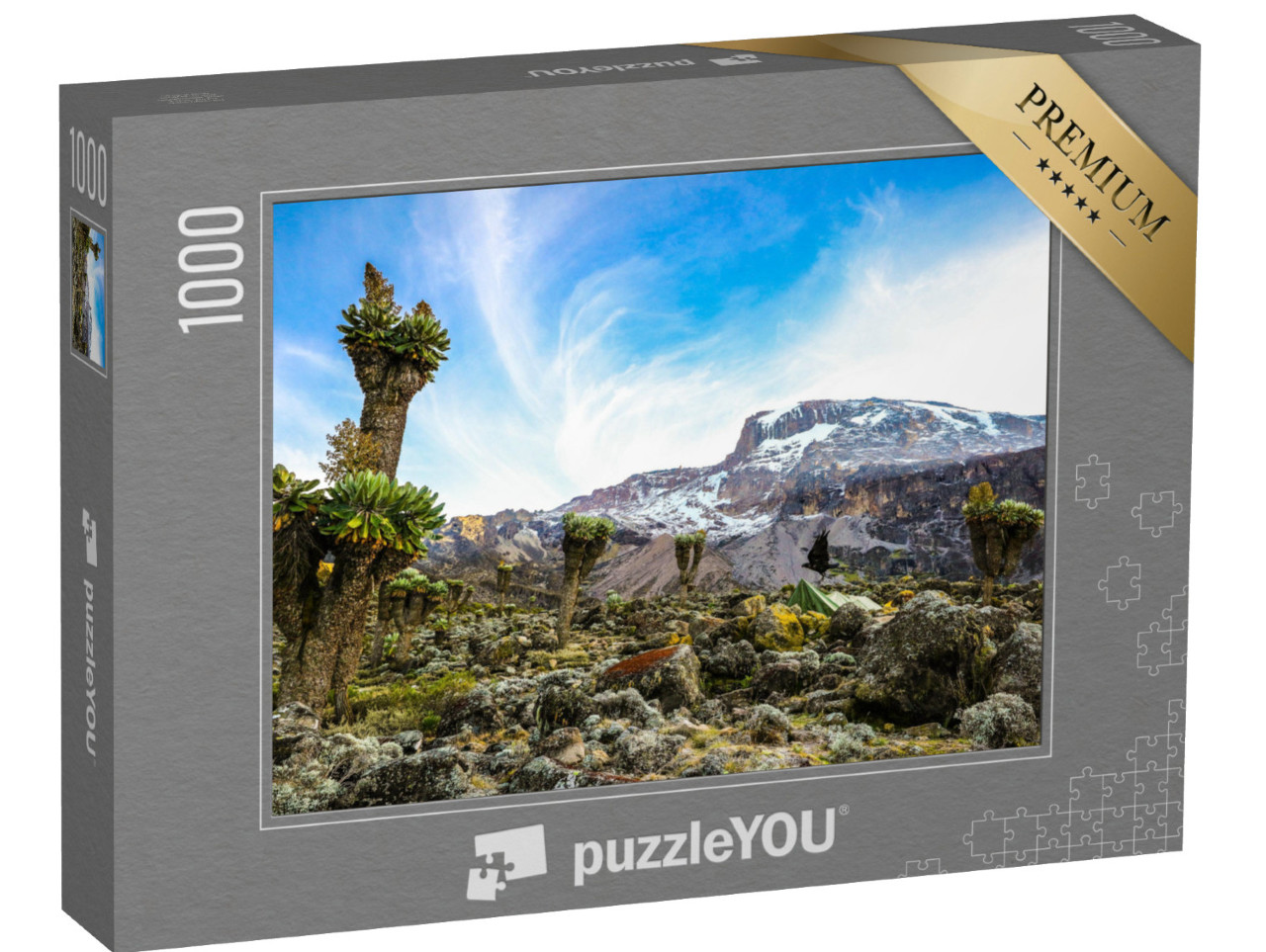 Puzzel 1000 stukjes „Kamperen op de Kilimanjaro in tenten om de gletsjers te zien, Afrika“
