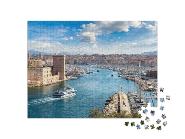 Puzzel 1000 stukjes „Kasteel Saint Jean en de Vieux Port in Marseille, Frankrijk“