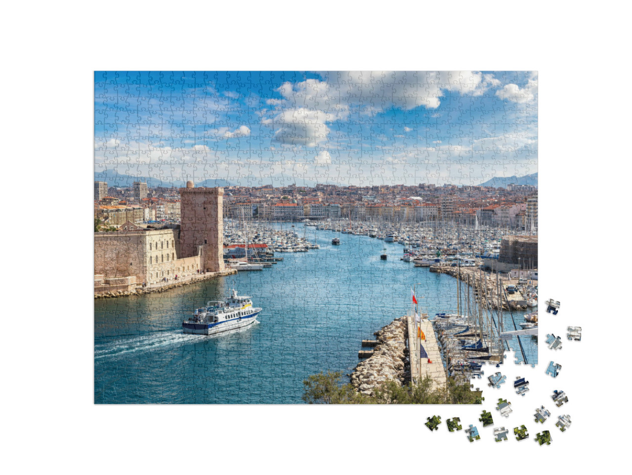 Puzzel 1000 stukjes „Kasteel Saint Jean en de Vieux Port in Marseille, Frankrijk“