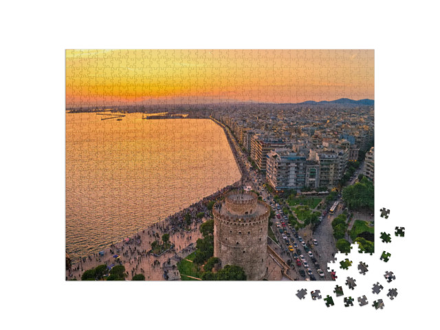 Puzzel 1000 stukjes „Witte toren van Thessaloniki bij zonsondergang, Griekenland“