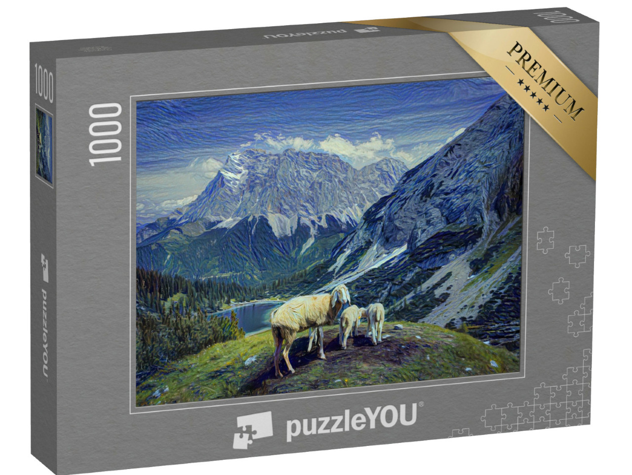 Puzzel 1000 stukjes „in de kunststijl van van Gogh, Sternennacht - Seebensee en Coburger Hütte“