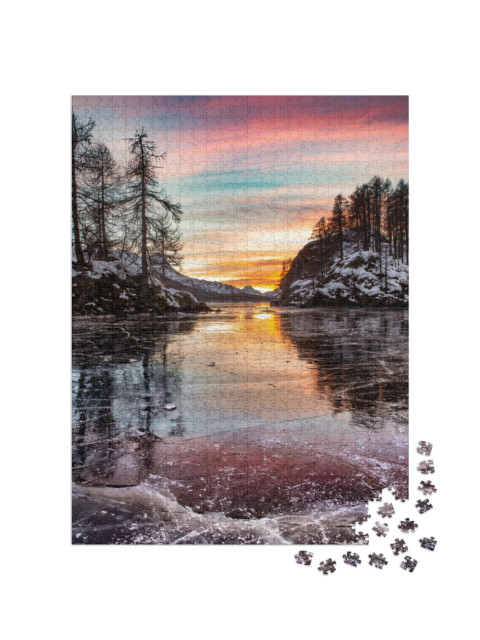 Puzzel 1000 stukjes „Bevroren meer van Sils, Engadin, Graubünden, Zwitserland“