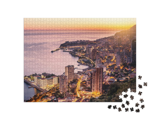 Puzzel 1000 stukjes „Avondaanzicht van Montecarlo, Monaco, Cote d'Azur, Europa“