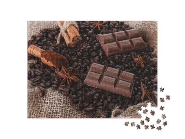 Puzzel 1000 stukjes „Assortiment van chocolade, koffiebonen, kaneel en steranijs“