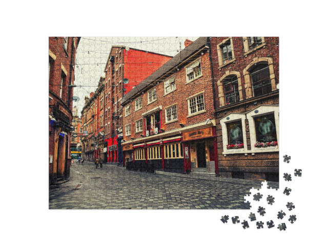 Puzzel 1000 stukjes „Rode bakstenen huizen: levendig centrum van Liverpool, Engeland“