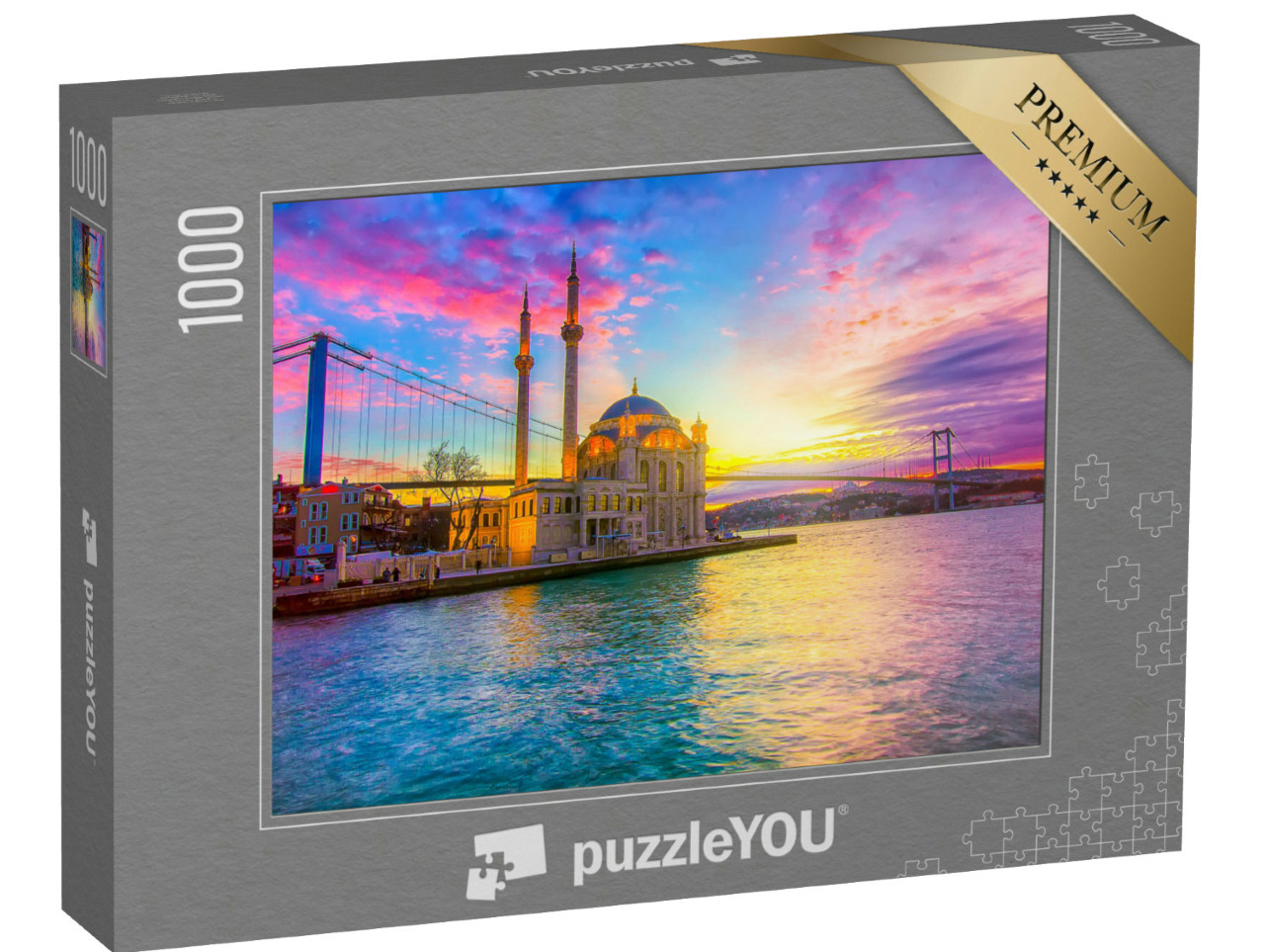 Puzzel 1000 stukjes „Zonsopgang op de Bosporus voor de Ortakoy Moskee in Istanbul“