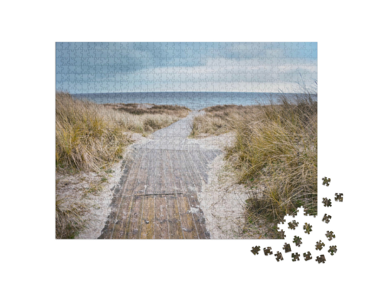 Puzzel 1000 stukjes „Oostzeestrand, duinen op een ruwe winterdag“