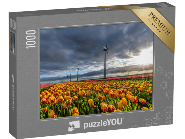 Puzzel 1000 stukjes „Veld met gele en rode Triumph tulpen (variëteit 'Striped Belona') in Flevoland“