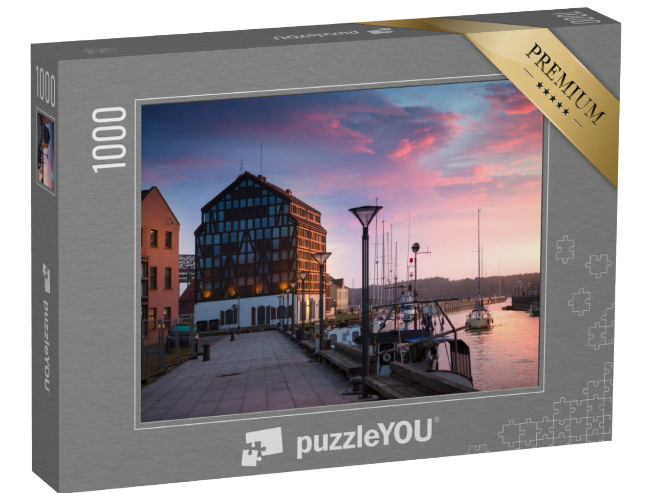 Puzzel 1000 stukjes „Zonsondergang in de haven van Klaipeda, Litouwen“