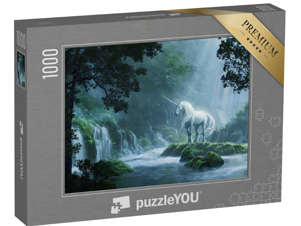 Puzzel 1000 stukjes „Een prachtige eenhoorn in een magisch bos“