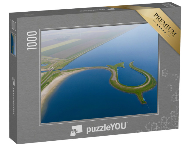 Puzzel 1000 stukjes „Dronebeeld van het kunstmatige tulpeiland Tulpeiland Zeewolde, Nederland“