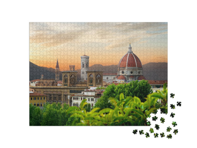 Puzzel 1000 stukjes „Avond boven de kathedraal van Santa Maria del Fiore, Florence, Italië“