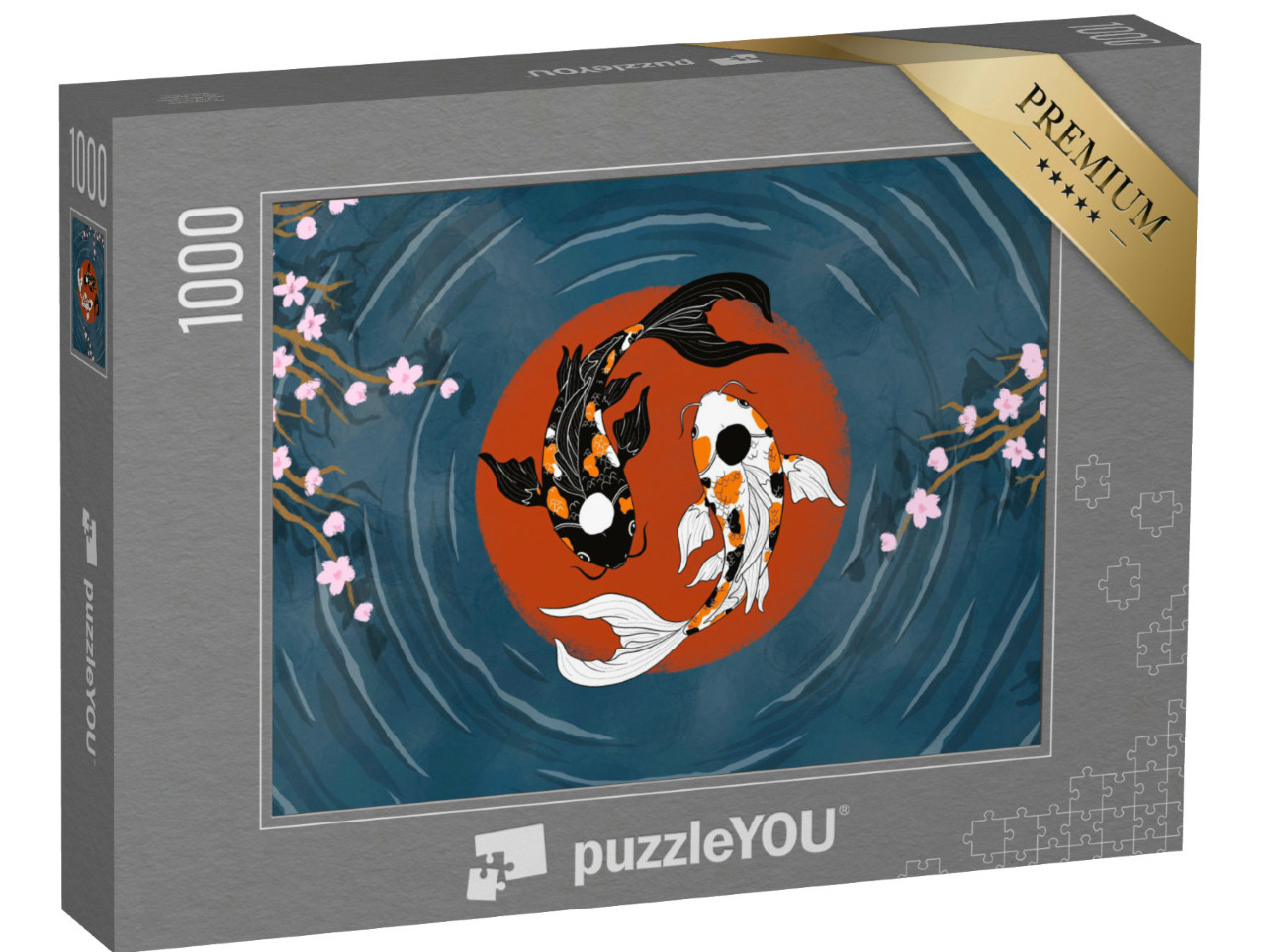 Puzzel 1000 stukjes „Oosterse yin-yang koi in een vijver met kersenbloesems“