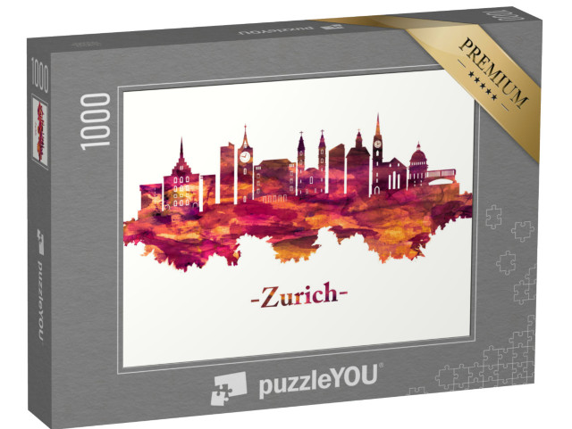 Puzzel 1000 stukjes „Grafisch: Rode skyline van de stad Zürich“