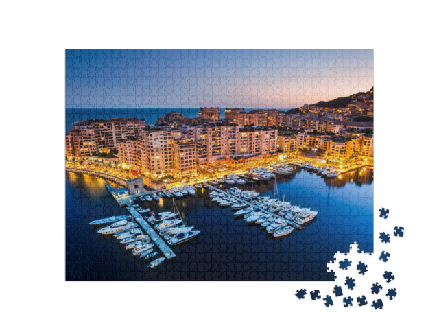 Puzzel 1000 stukjes „Nachtzicht van Fontvieille en de haven van Monaco“