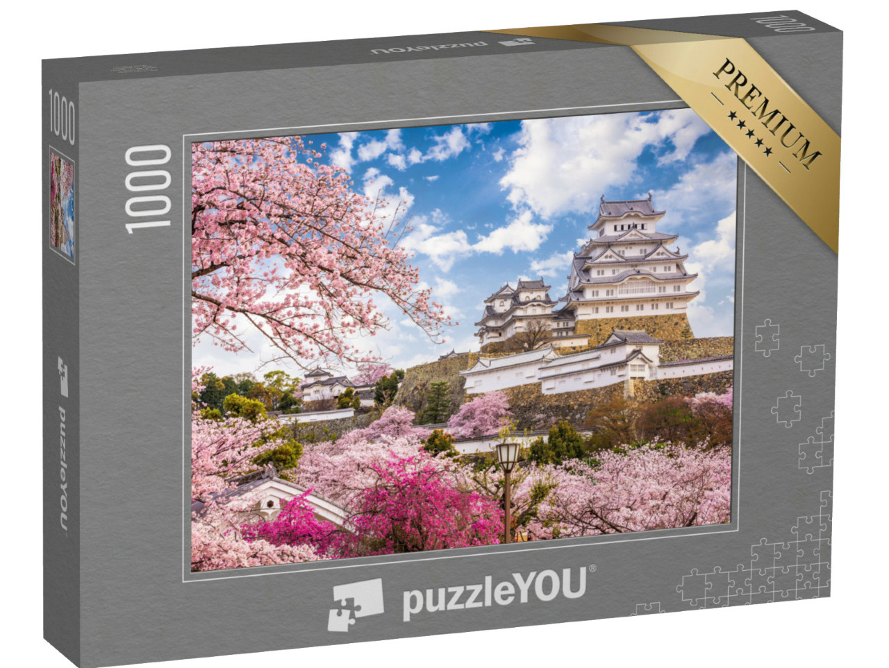 Puzzel 1000 stukjes „Kersenbloesem in het kasteel van Himeji in de lente, Japan“