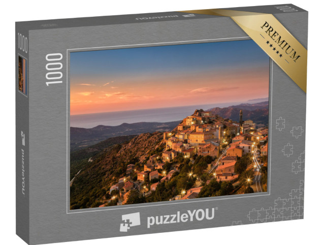 Puzzel 1000 stukjes „Speloncato in Corsica in de late avond met lichtjes, Frankrijk“