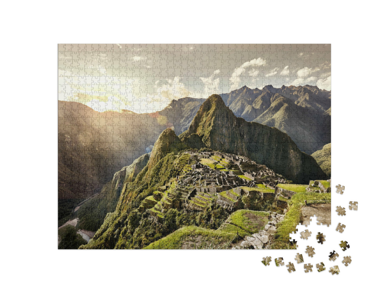 Puzzel 1000 stukjes „Uitzicht op de oude Incastad Machu Picchu met ruïnes, Peru“