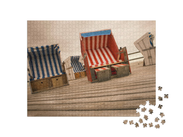 Puzzel 1000 stukjes „Strandstoelen op een platform, Sankt Peter Ording“
