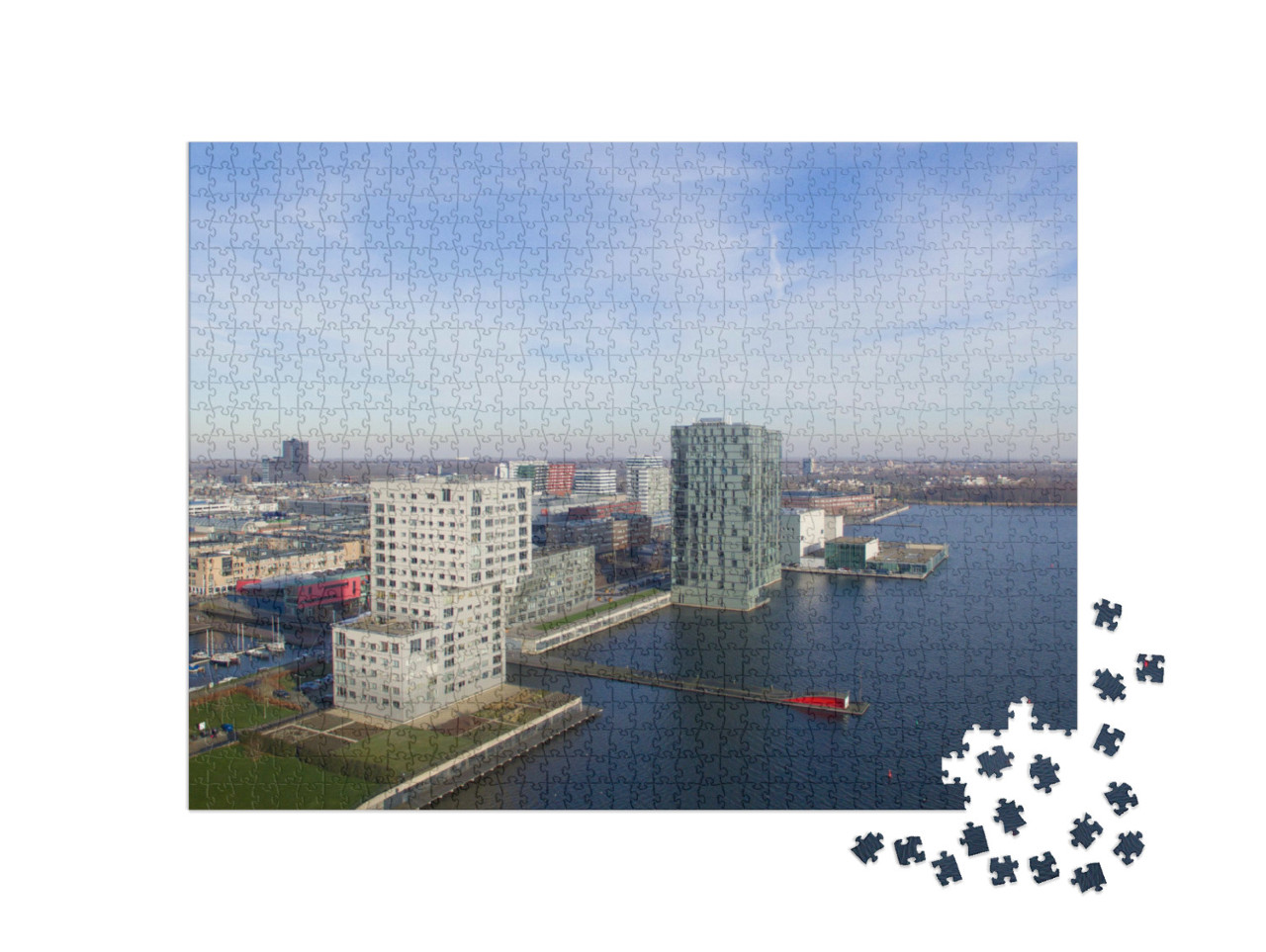 Puzzel 1000 stukjes „Luchtfoto van de skyline van Almere, Nederland“