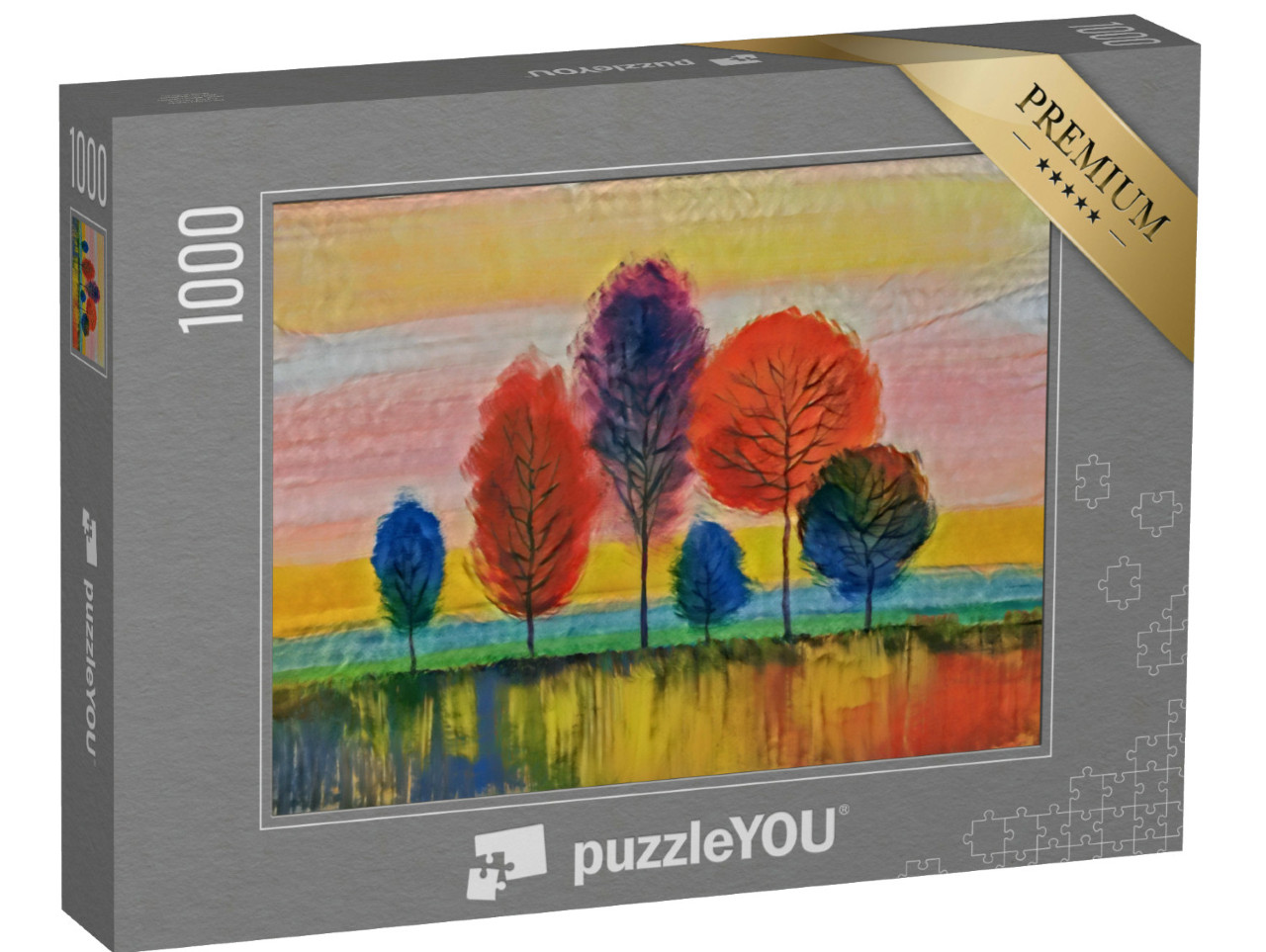 Puzzel 1000 stukjes „in de kunststijl van Franz Marc - olieverfschilderij landschap met kleurrijke bomen“