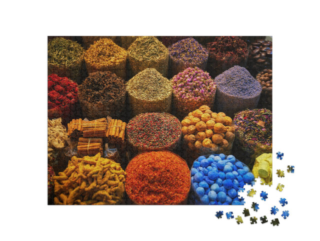 Puzzel 1000 stukjes „Kleurrijke kruiden op de Grand Souq in Dubai“