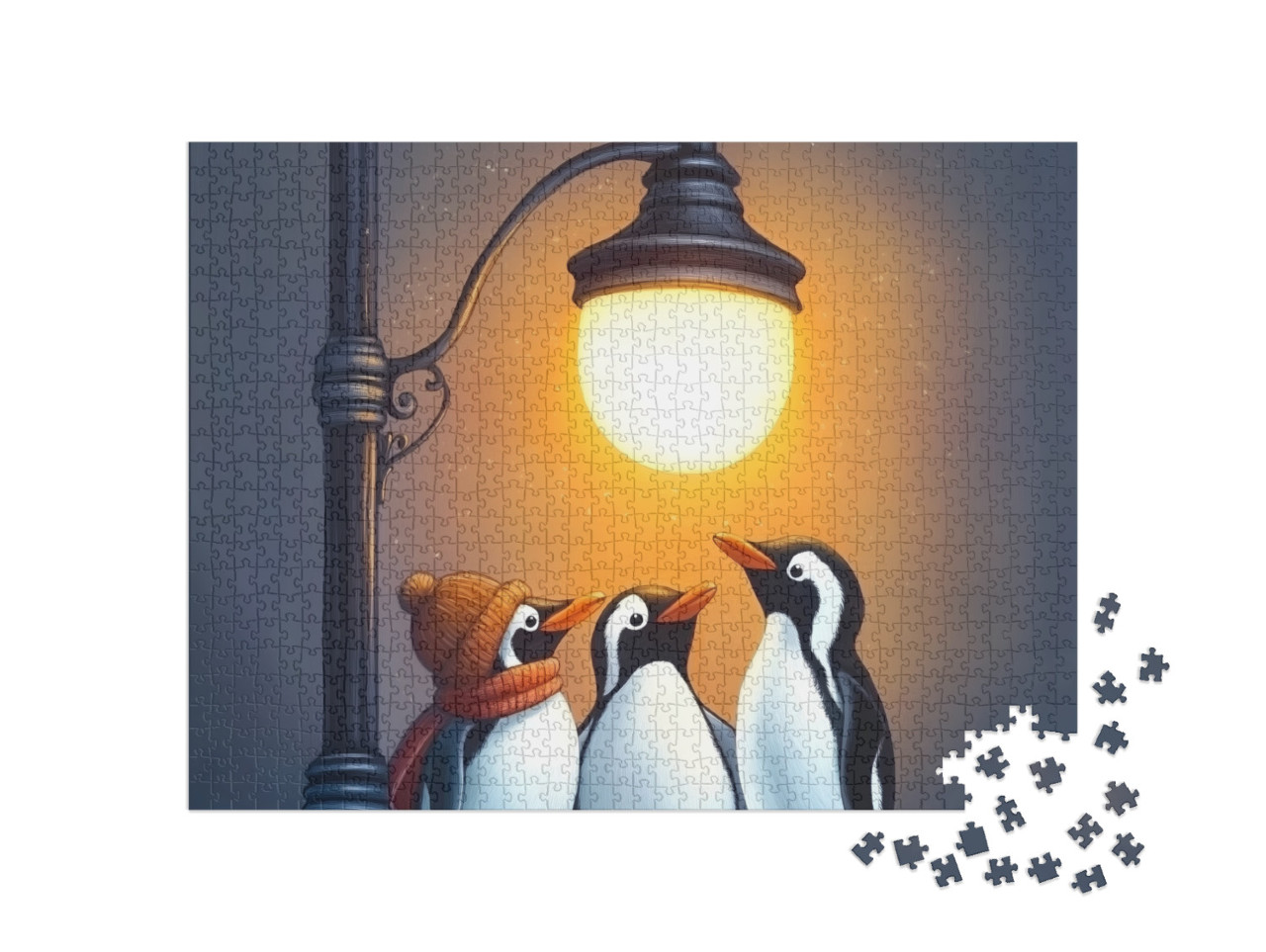 Puzzel 1000 stukjes „Pingouins sous un lampadaire“