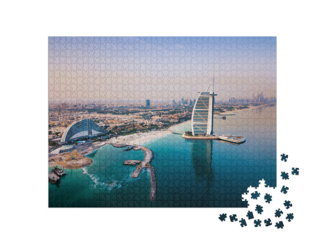 Puzzel 1000 stukjes „Het luxehotel Burj Al Arab en de skyline van de haven van Dubai“