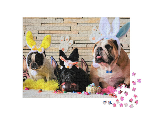 Puzzel 1000 stukjes „Drie honden in paashaaskostuums“