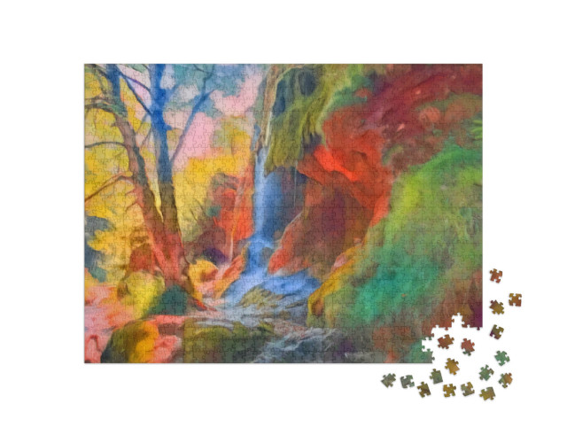 Puzzel 1000 stukjes „in de kunststijl van Franz Marc - watervallen in de Ammergauer Alpen, Duitsland“