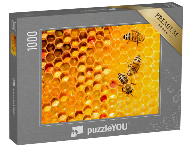 Puzzel 1000 stukjes „Close-up van bijen op een honingraat“