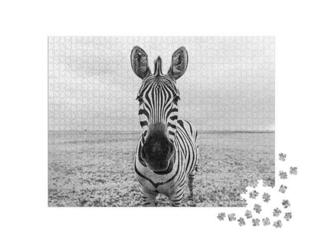 Puzzel 1000 stukjes „Oog in oog met een zebra“