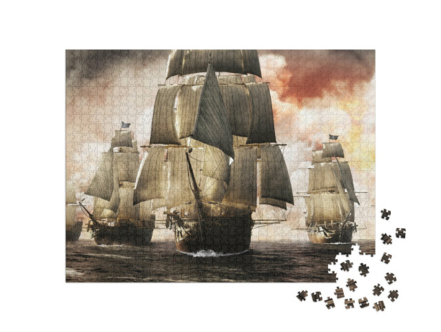 Puzzel 1000 stukjes „Digitale kunst: Vloot van piratenschip na succesvolle overval“