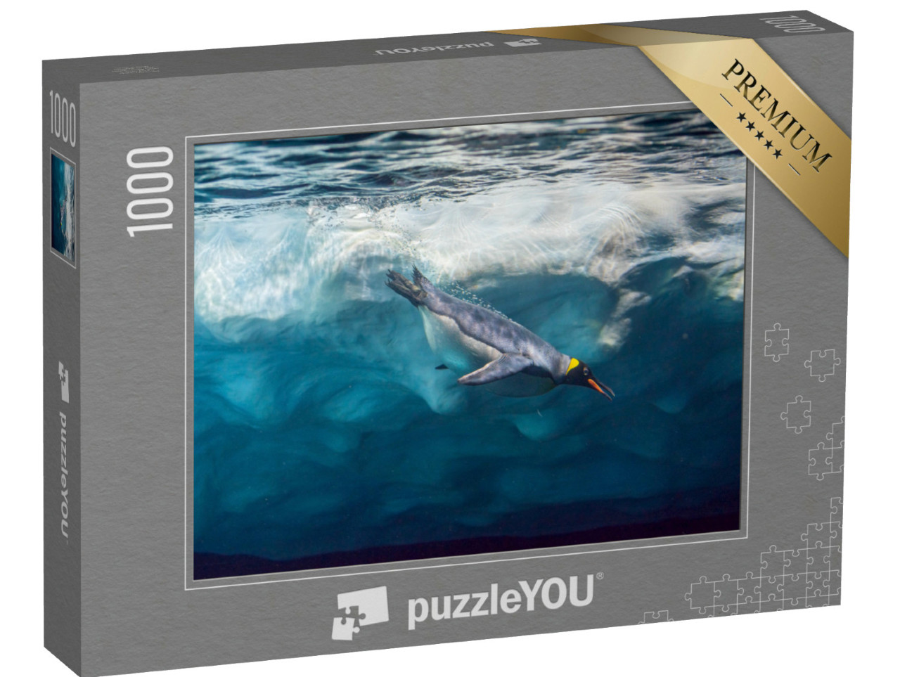 Puzzel 1000 stukjes „Pinguïn duikt onder het ijs, onderwaterfoto“