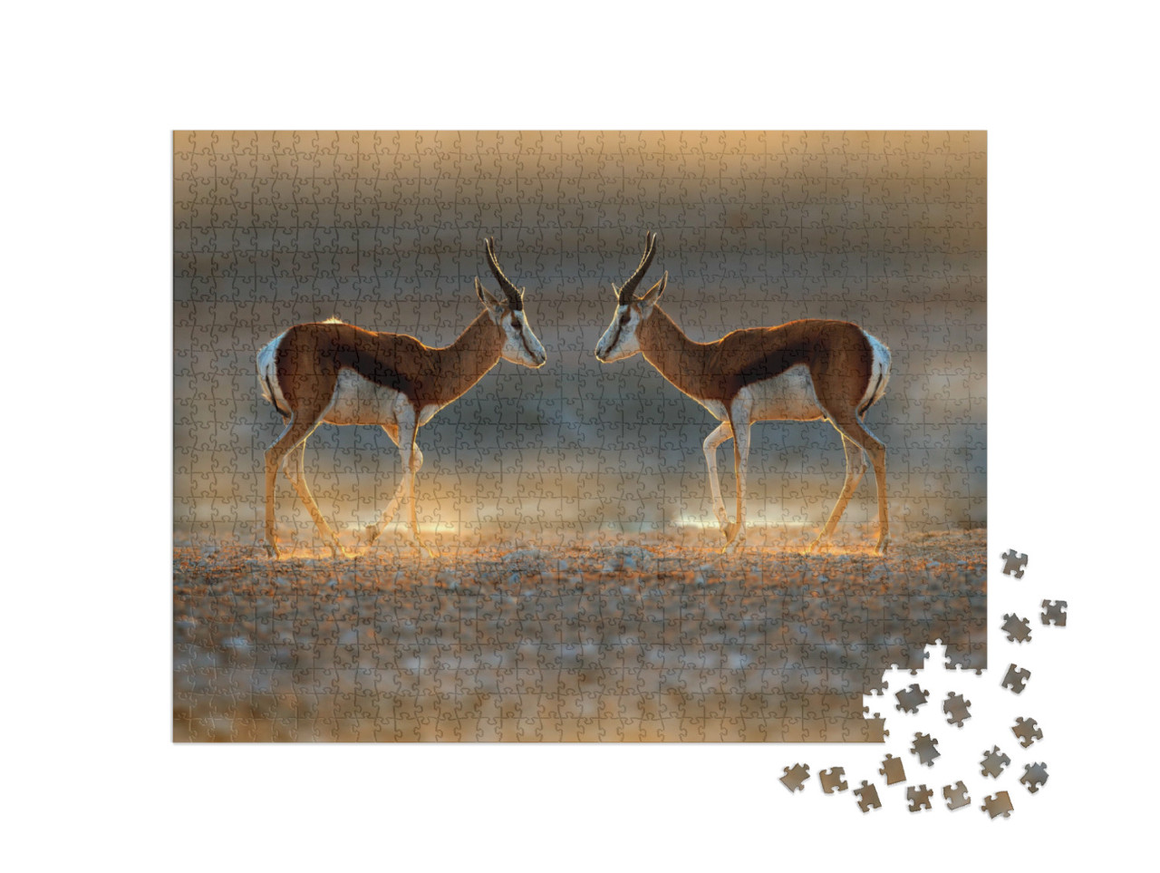 Puzzel 1000 stukjes „Springbokantilope bij zonsondergang, Namibië“