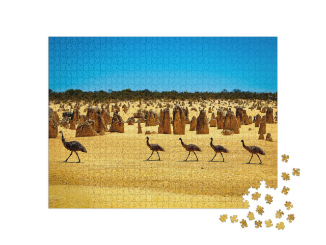 Puzzel 1000 stukjes „Emoes in de Pinnacles-woestijn, WA, Australië“