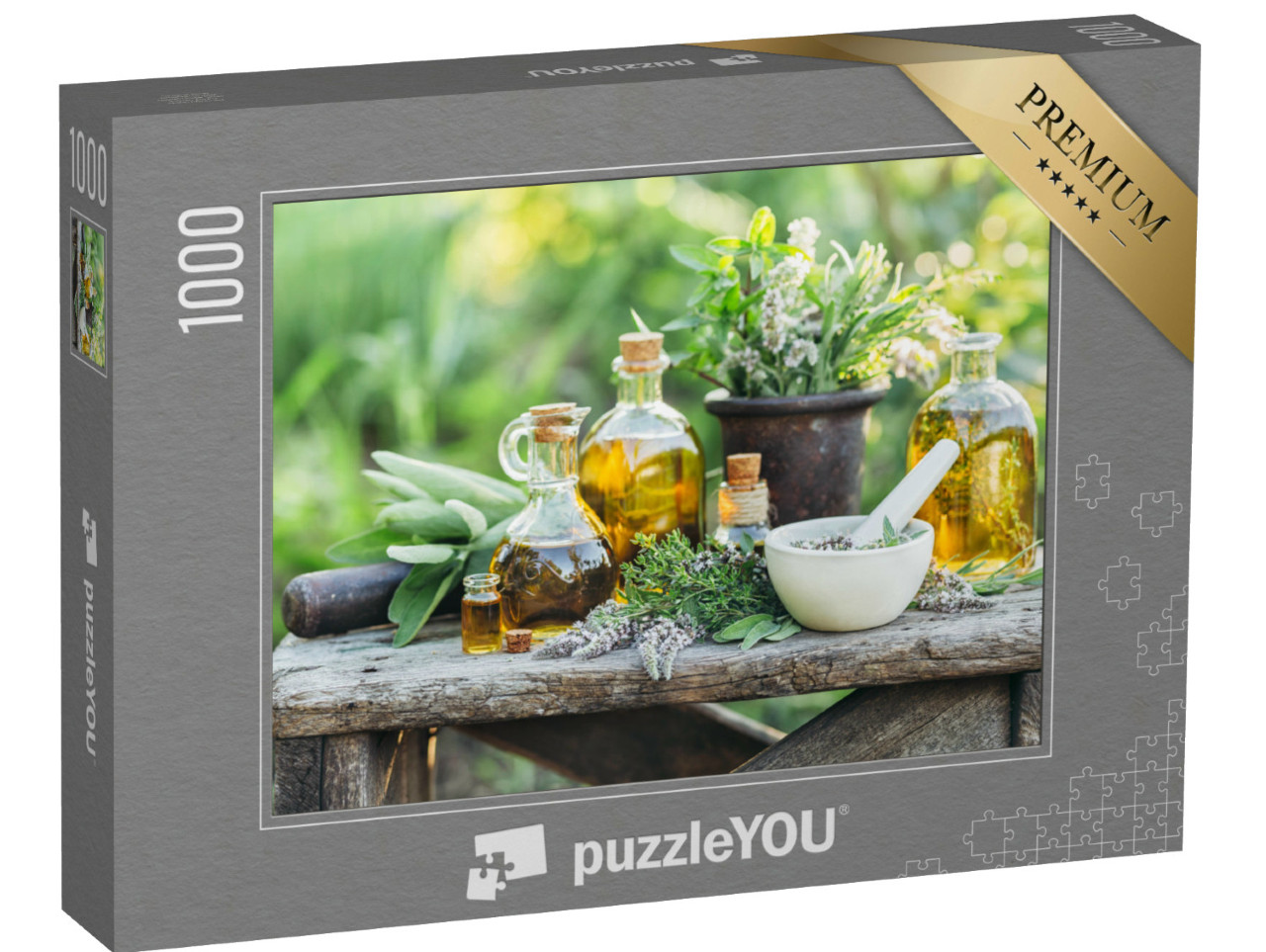Puzzel 1000 stukjes „Olie en kruiden uit de tuin“