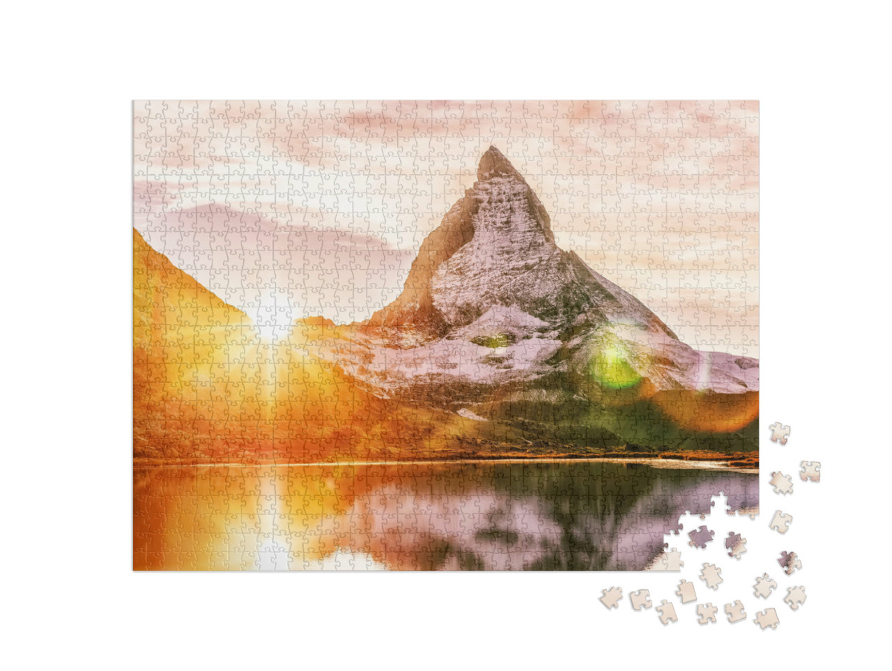 Puzzel 1000 stukjes „Zonsondergang op de Matterhorn boven de Riffelsee, Zwitserland“