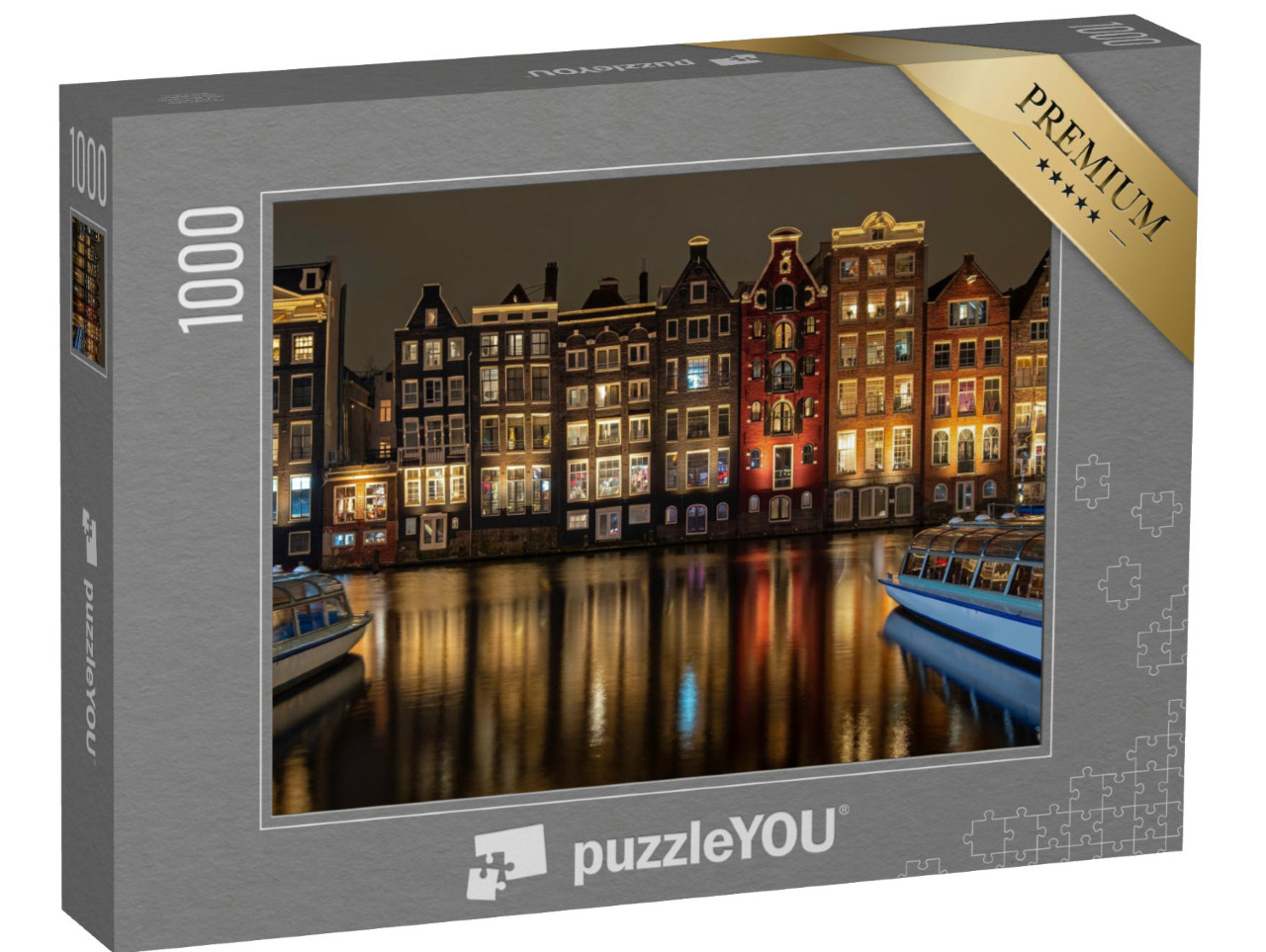 Puzzel 1000 stukjes „Middeleeuwse huizen en cruiseschepen op het Damrak in Amsterdam“