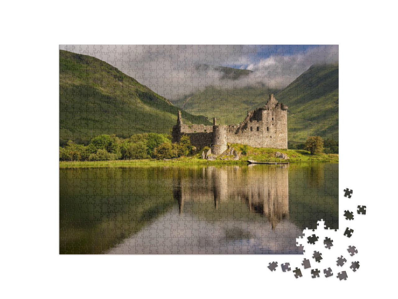 Puzzel 1000 stukjes „Spiegeling van Kilchurn Castle in Loch Awe, Hooglanden, Schotland“