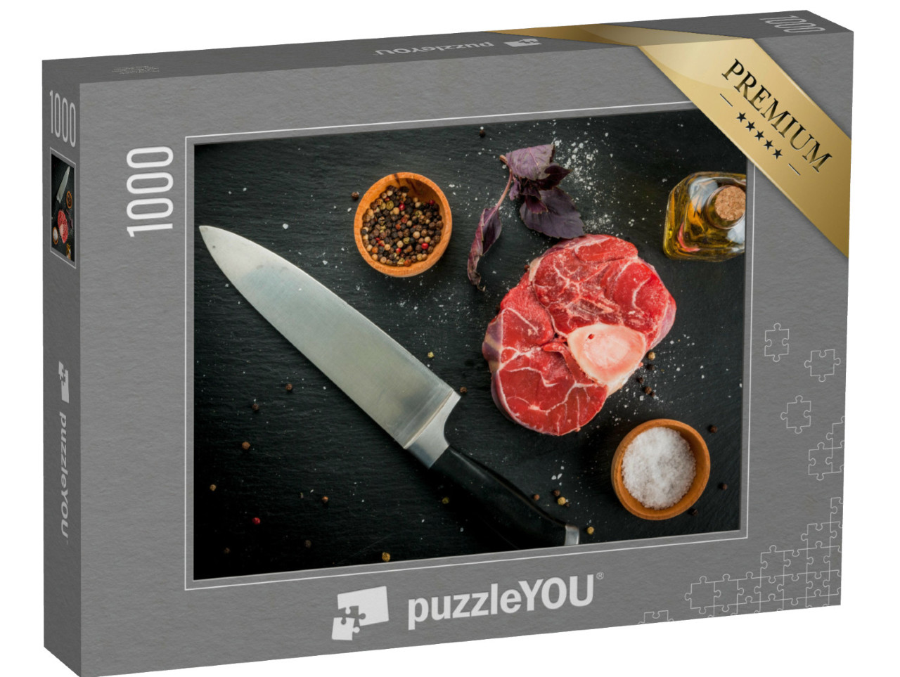 Puzzel 1000 stukjes „Rundvlees op leisteen“
