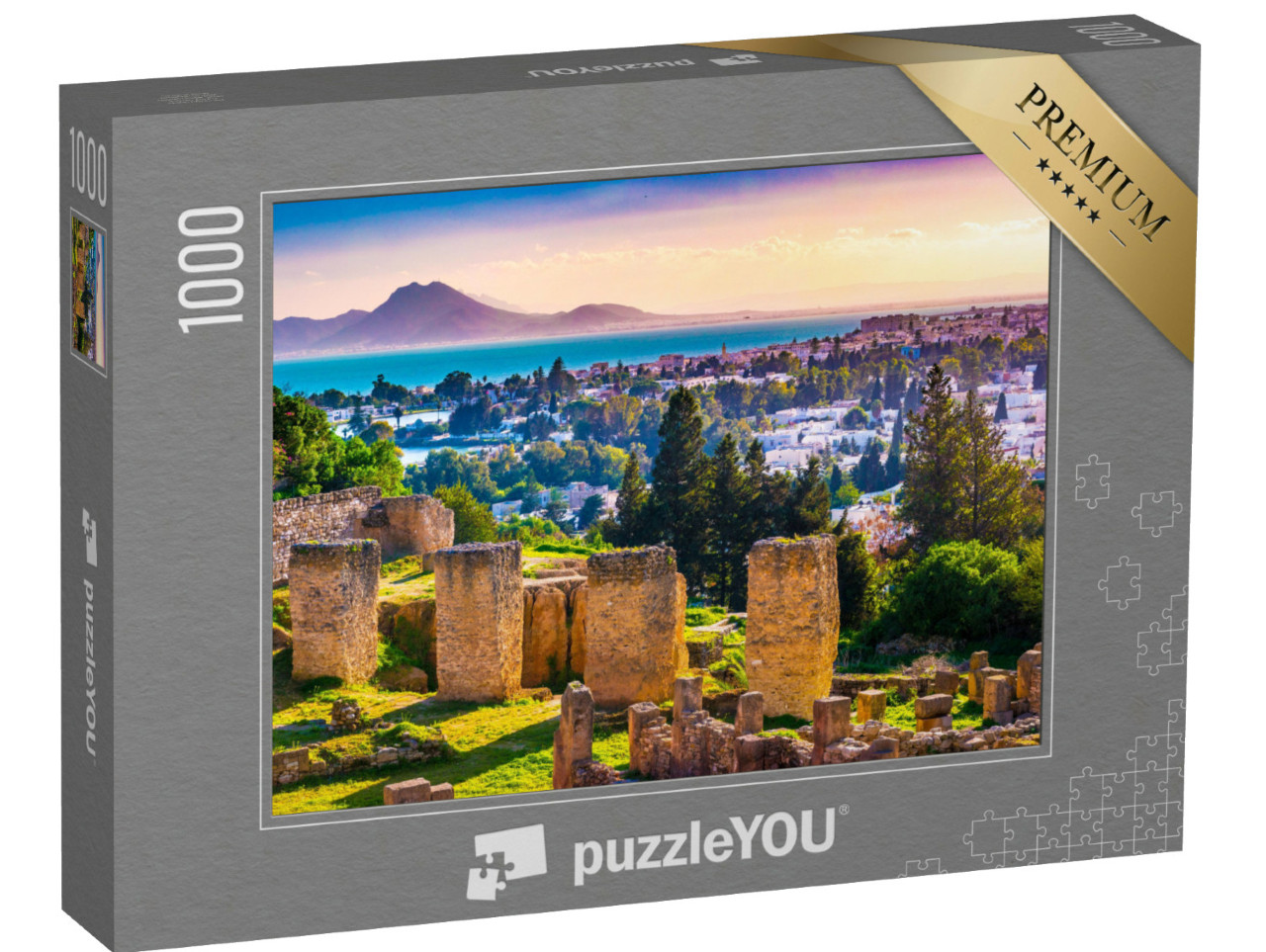 Puzzel 1000 stukjes „Overblijfselen van Carthago: Uitzicht vanaf de heuvel Byrsa, Tunesië“