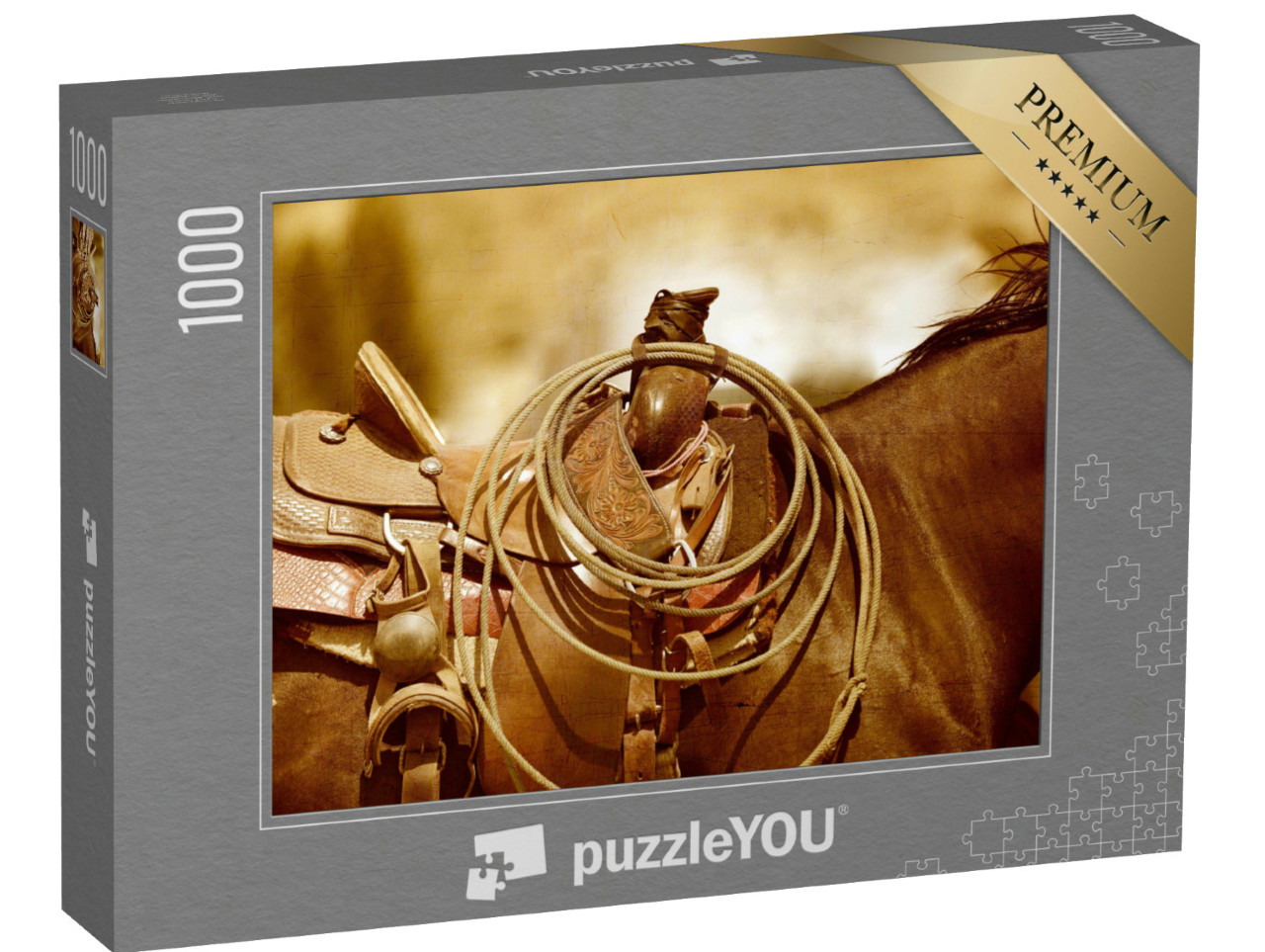 Puzzel 1000 stukjes „Zadel en lasso op de rug van een paard“
